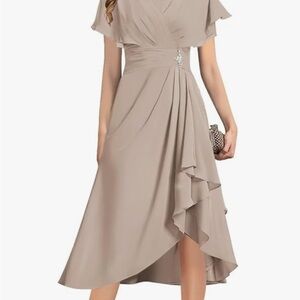 Mother of Bride/Groom Taupe Midi Dress